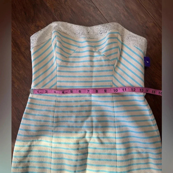 Lilly Pulitzer Remi Dress- Strapless Blue Horizon Stripe Metallic Silver-Size 0 - Picture 5 of 12